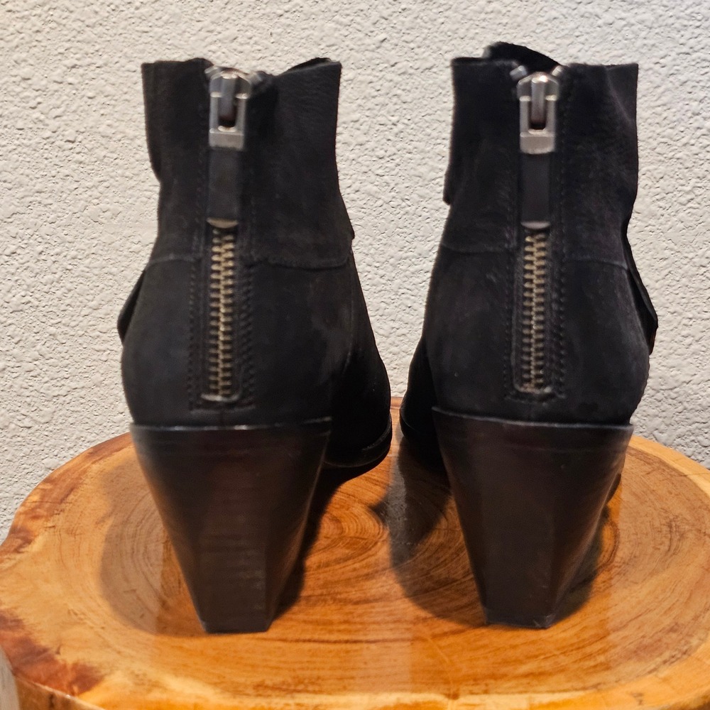Eileen Fisher Womens 7 Black Leather Wrap Tag Ankle Boots Wedge Heel Back Zip - Picture 6 of 11